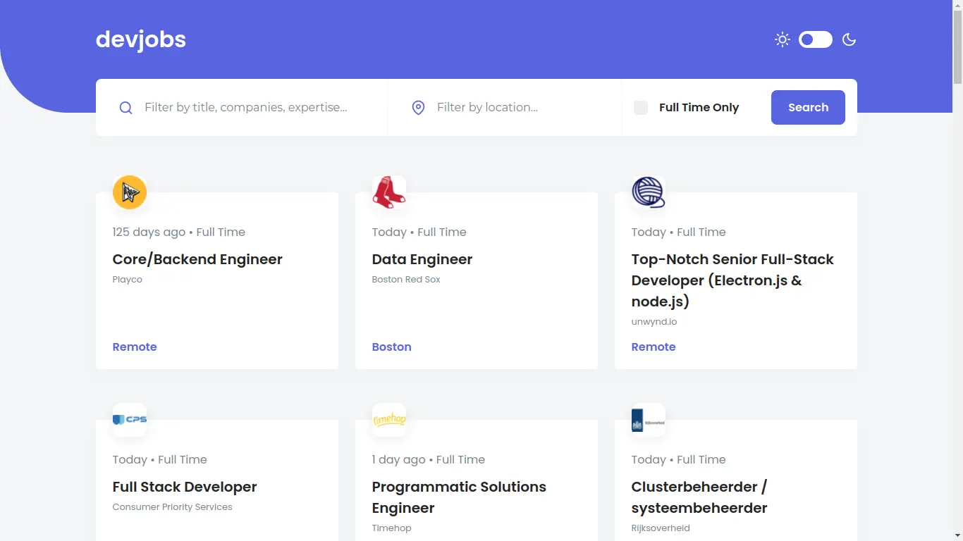 Screenshot of GH Jobs project interface
