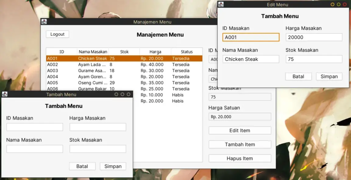 Screenshot of Java Cashier App project interface